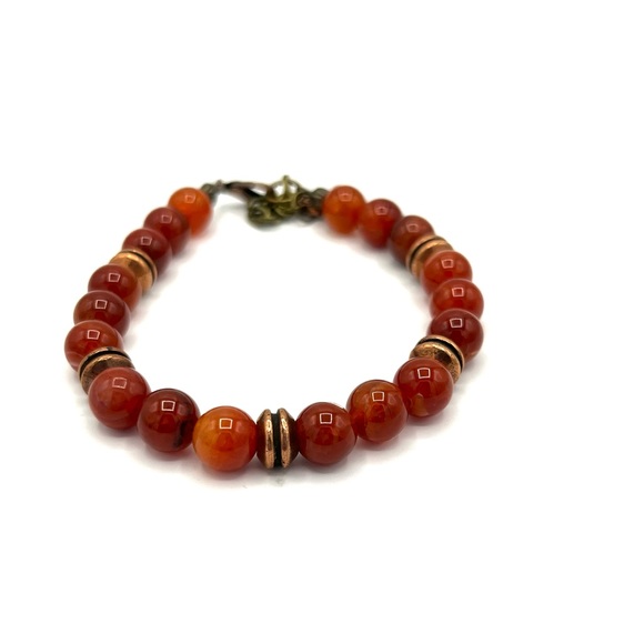 HAND CRAFTED Fire Agate Beaded Bracelet Rust Orange - Picture 3 of 5